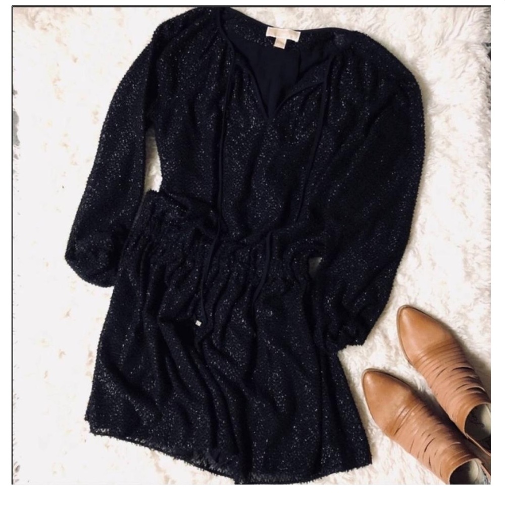 Michael Kors Black Long Sleeve Vneck Lbd Metallic